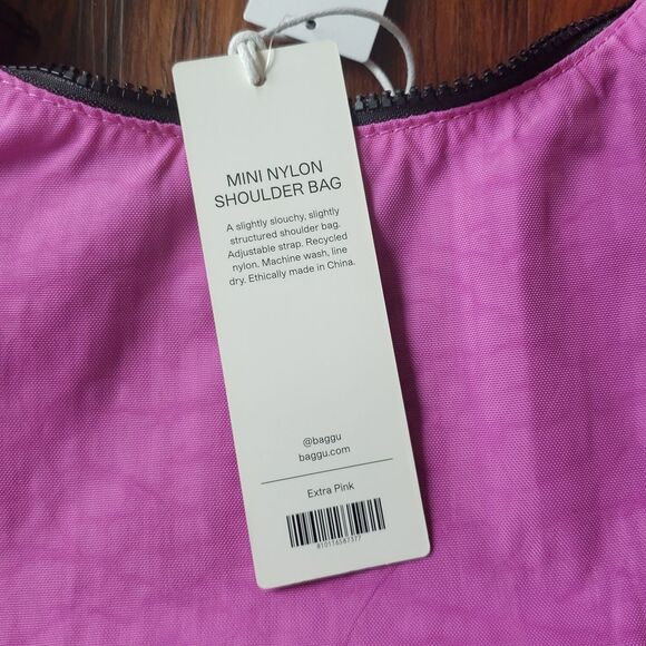 Baggu Extra Pink Chic Coquette Y2K Preppy Edgy Feminine Mini Nylon Shoulder Bag - Picture 8 of 8